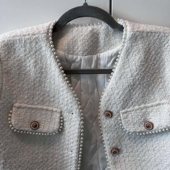 NWOT White Tweed Jacket - Picture 2 of 3